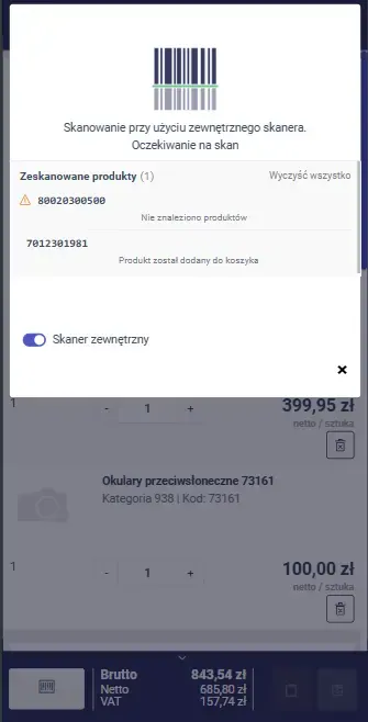 Screenshot: Produkte automatisch per Scanner hinzufügen